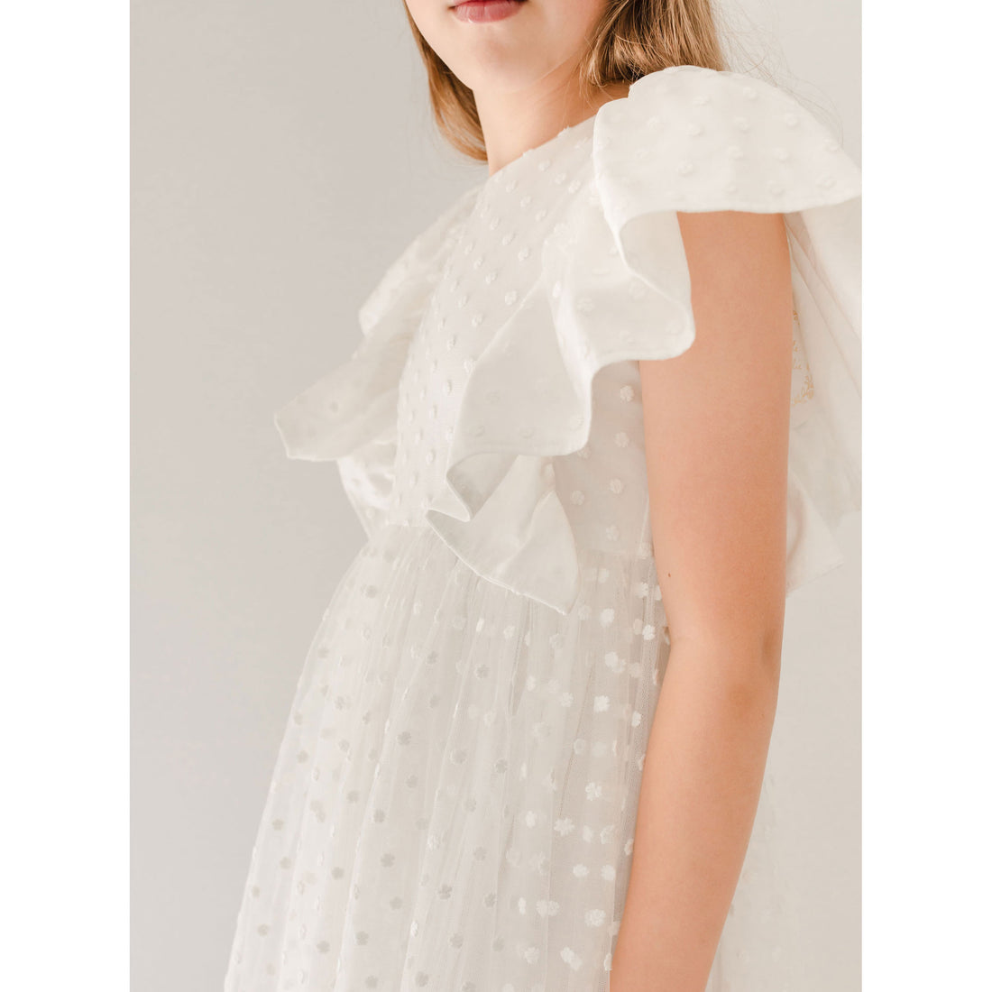 Petite Amalie  White Embroiderd Flower Bud Tulle Dress