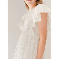 Petite Amalie  White Embroiderd Flower Bud Tulle Dress
