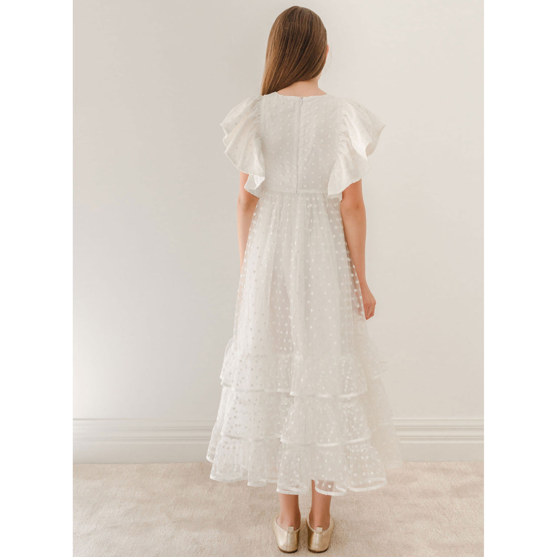 Petite Amalie  White Embroiderd Flower Bud Tulle Dress