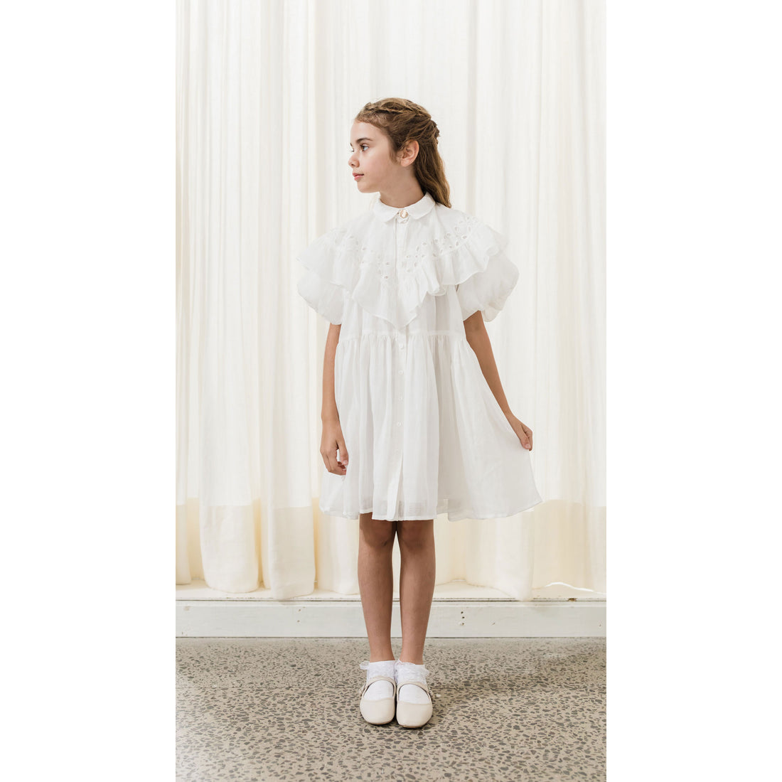 Petite Amalie  Off White Linen Shawl Collar Dress