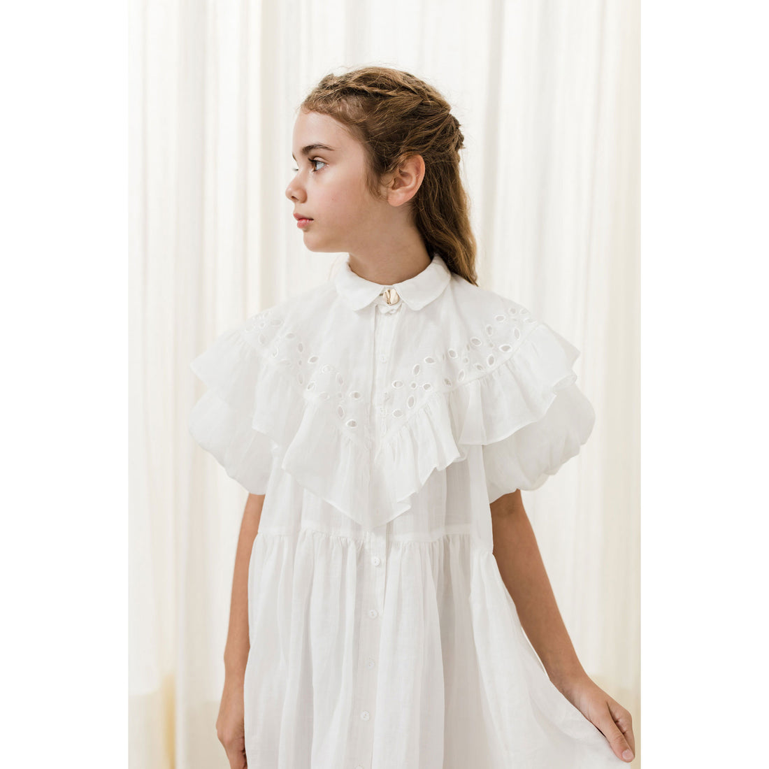 Petite Amalie  Off White Linen Shawl Collar Dress