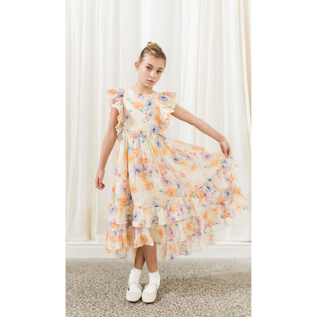 Petite Amalie  Water Floral Watercolour Printed Linen Dress