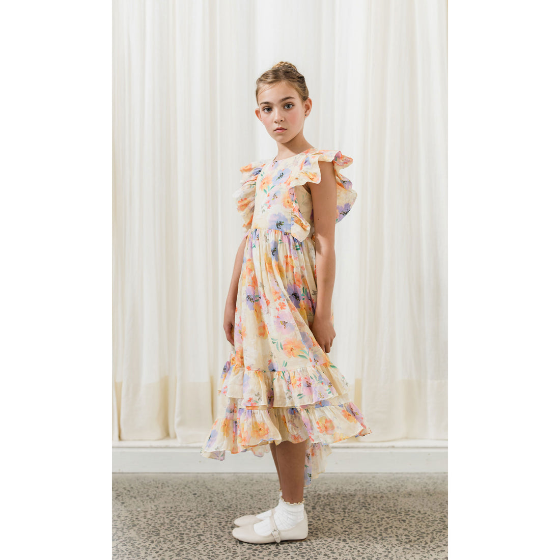 Petite Amalie  Water Floral Watercolour Printed Linen Dress