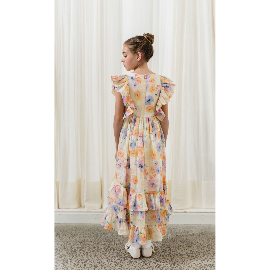 Petite Amalie  Water Floral Watercolour Printed Linen Dress