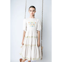 Noma White Floral Cross Stich Embroidery Dress