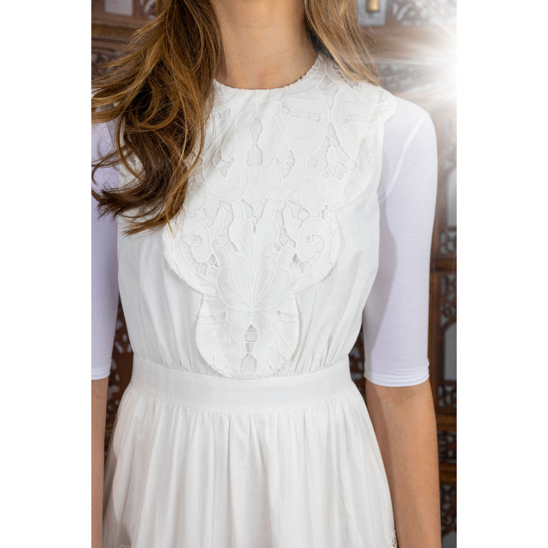 HEV White V Bib Eyelet Dress