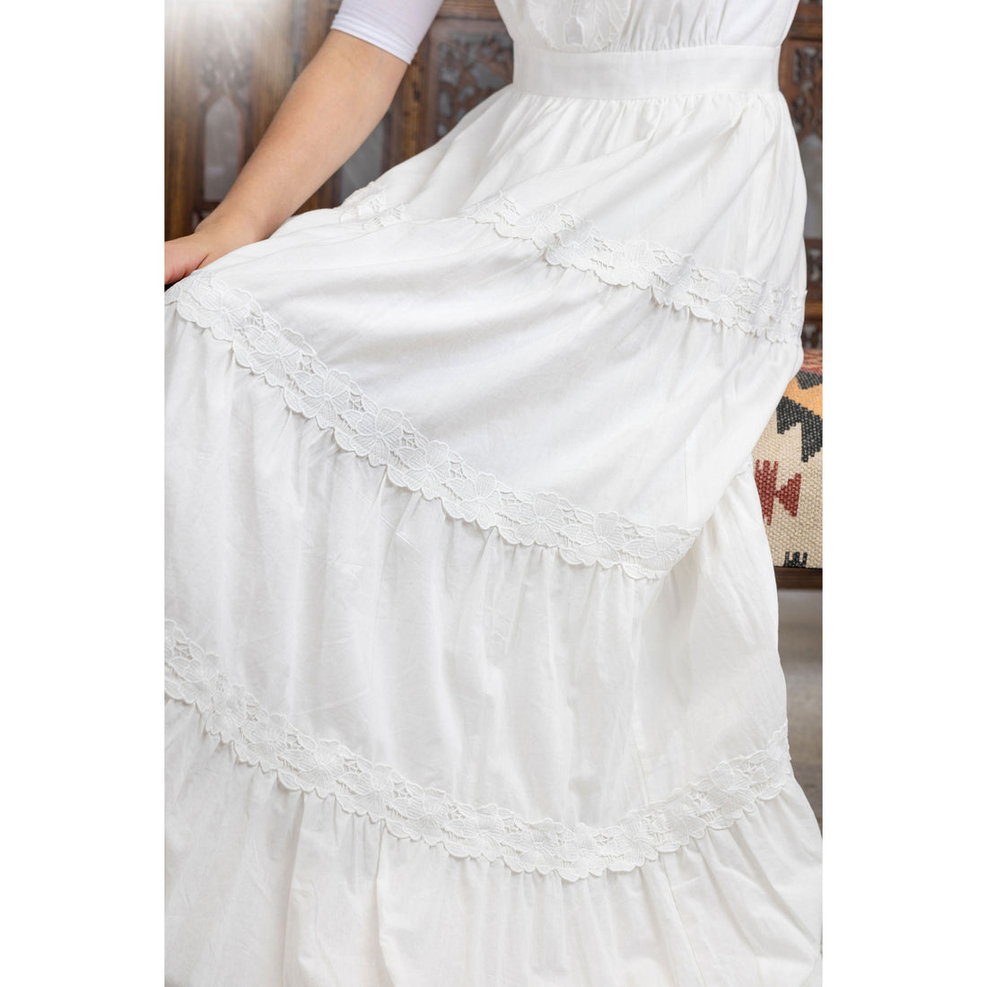 HEV White V Bib Eyelet Dress