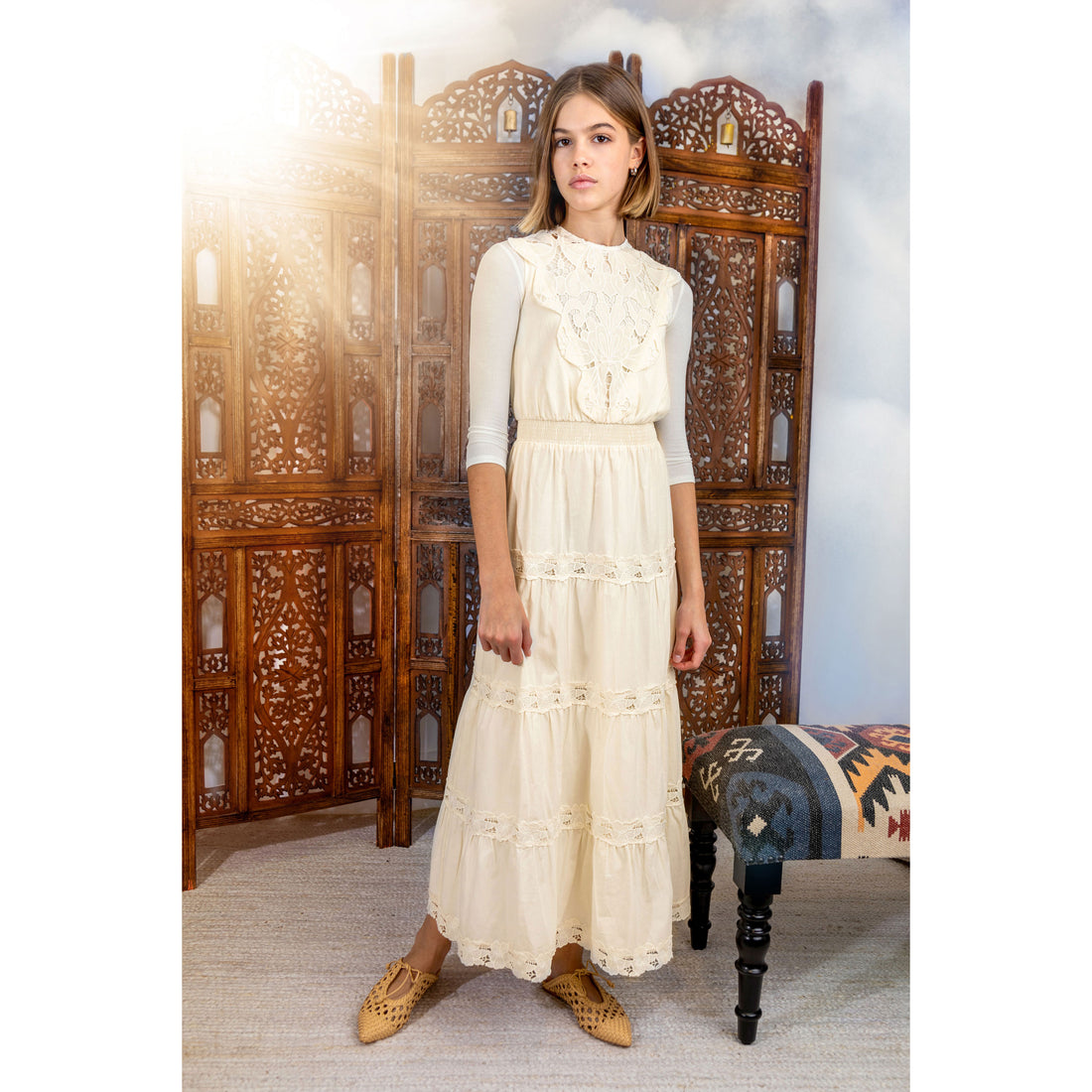 HEV Vanilla V Bib Eyelet Dress
