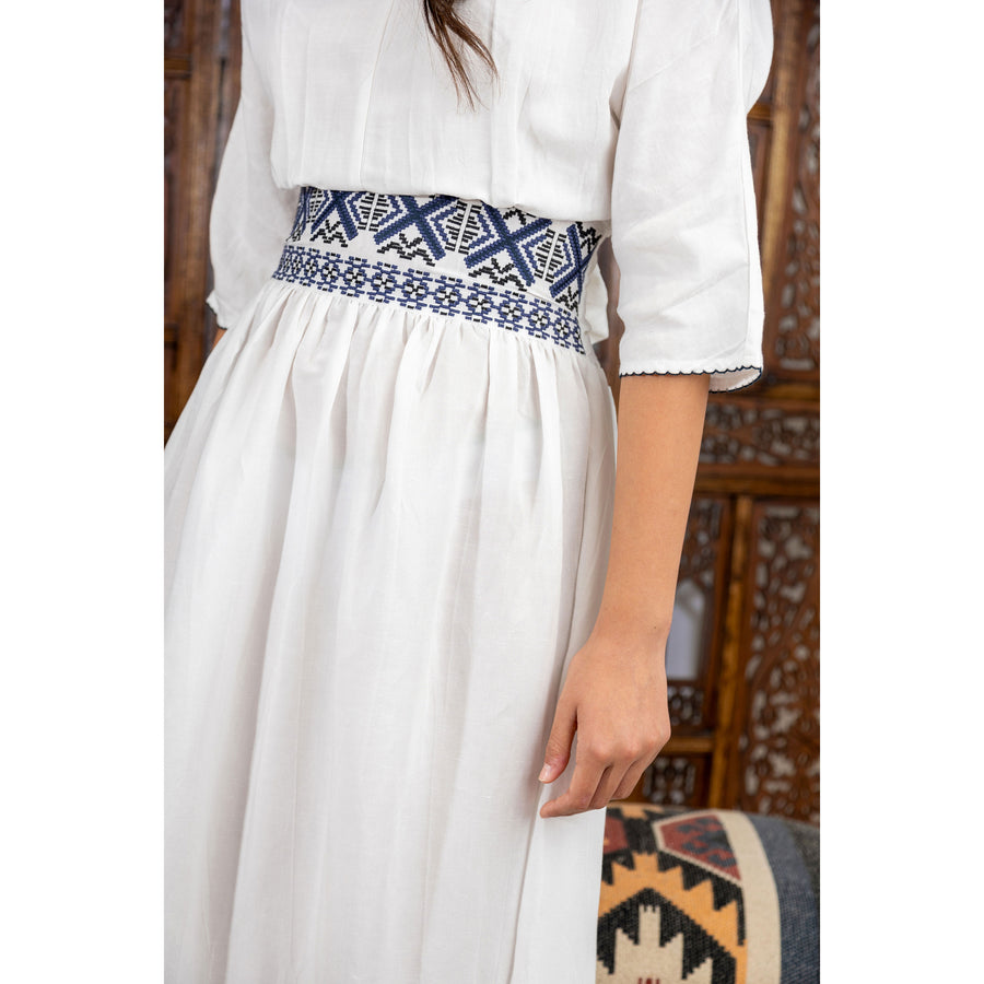 HEV White Embroidered Waist Dress