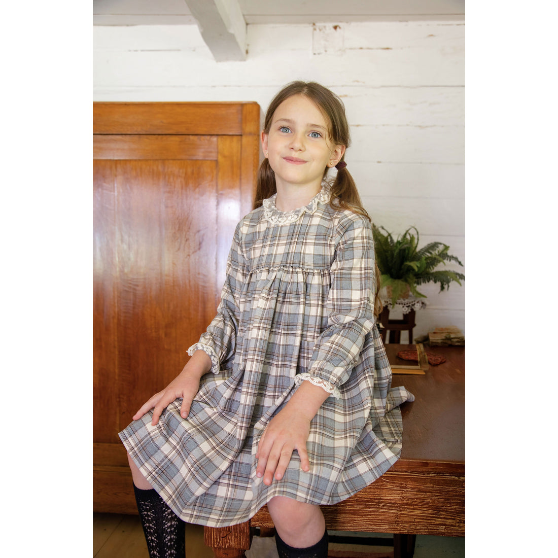 Belati  Blue Plaid Peter Pan Collar Dress