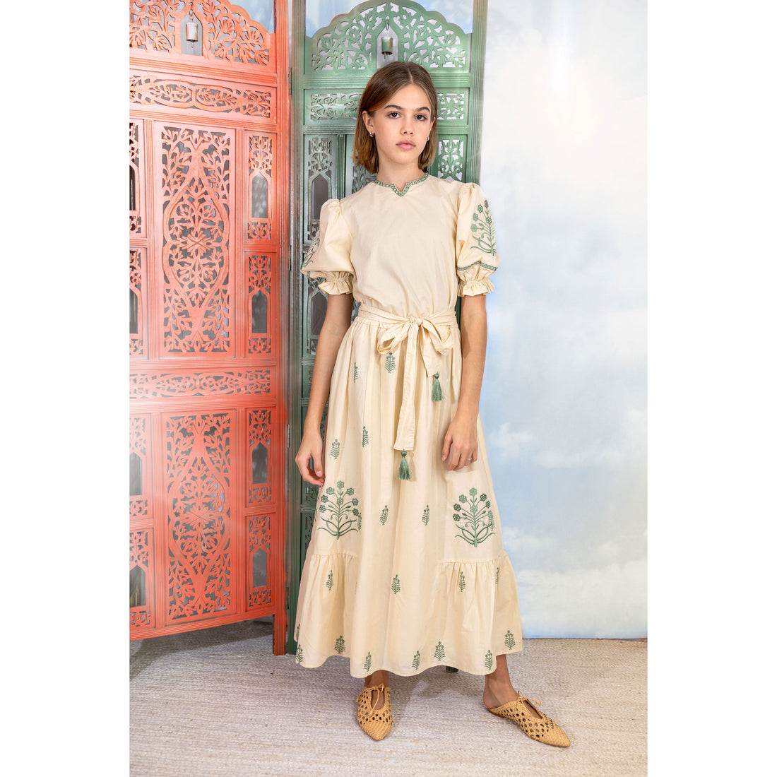 HEV Vanilla Embroidered Flower Dress