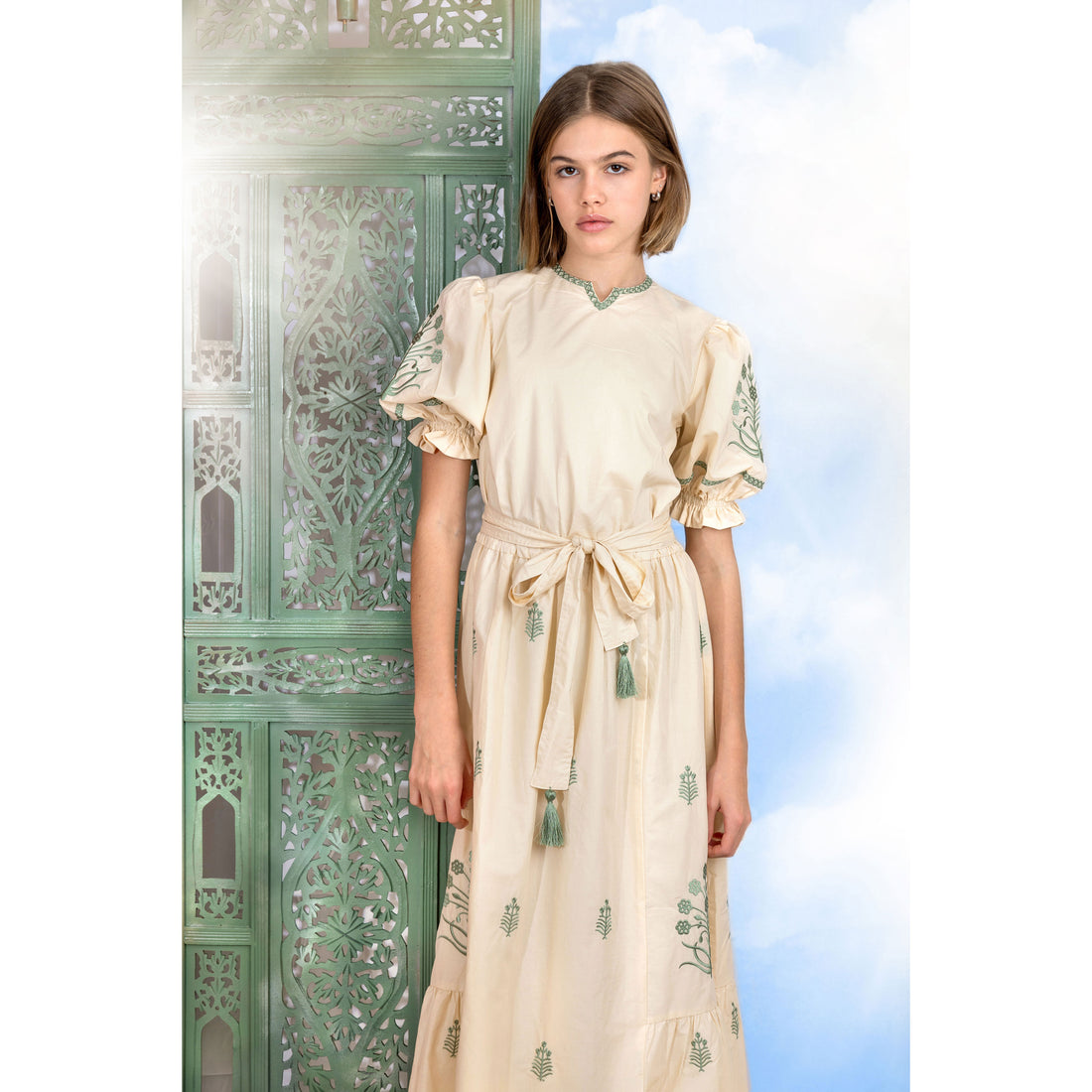 cream dress with embroidered flowers Floral Embroidered Summer Dress main image 0