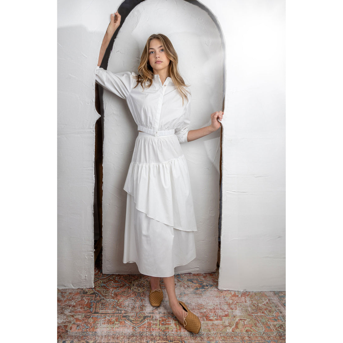 HEV White Assymetrical Tiered Skirt
