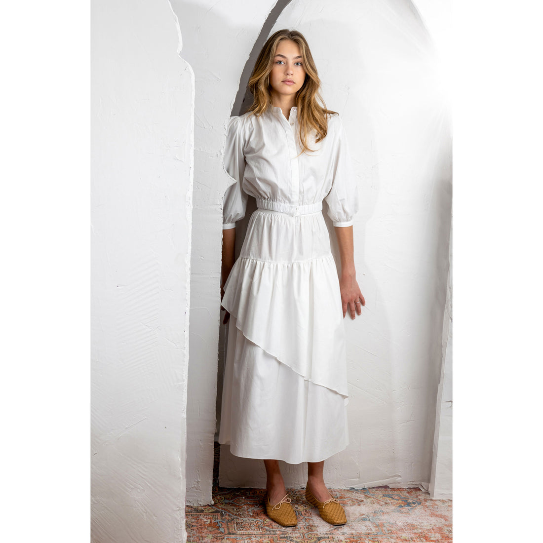 HEV White Assymetrical Tiered Skirt