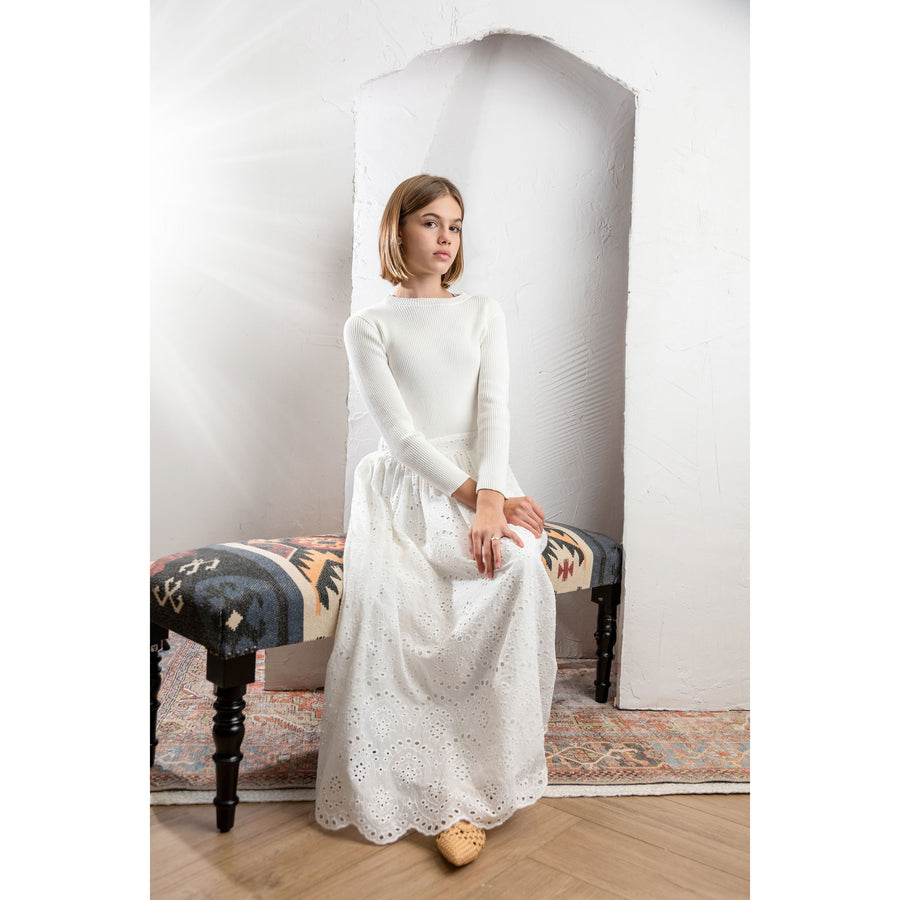 HEV White Knit To Eyelet Dress M