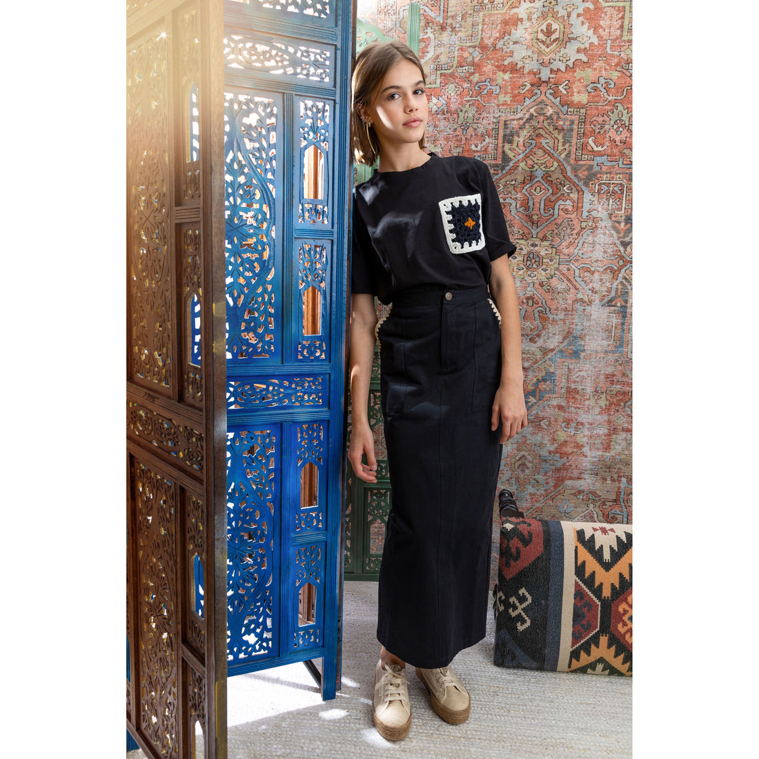 HEV Black Crochet Pocket T-Shirt