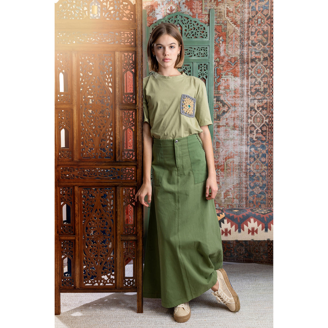HEV Olive Binding Stitch Skirt