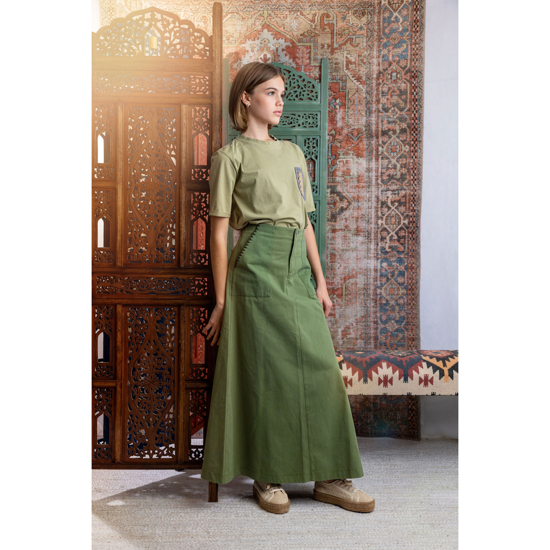 HEV Olive Binding Stitch Skirt