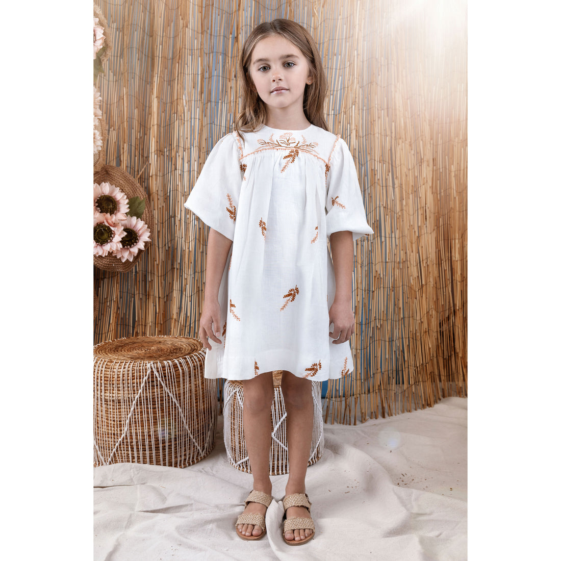 Noma Peach Embroirered Bib Dress