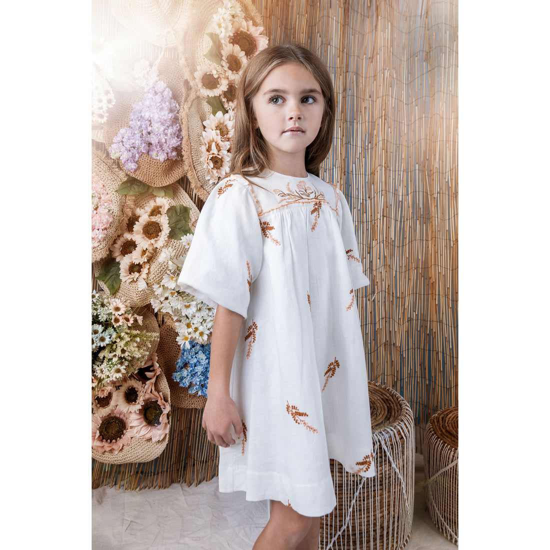 Noma Peach Embroirered Bib Dress