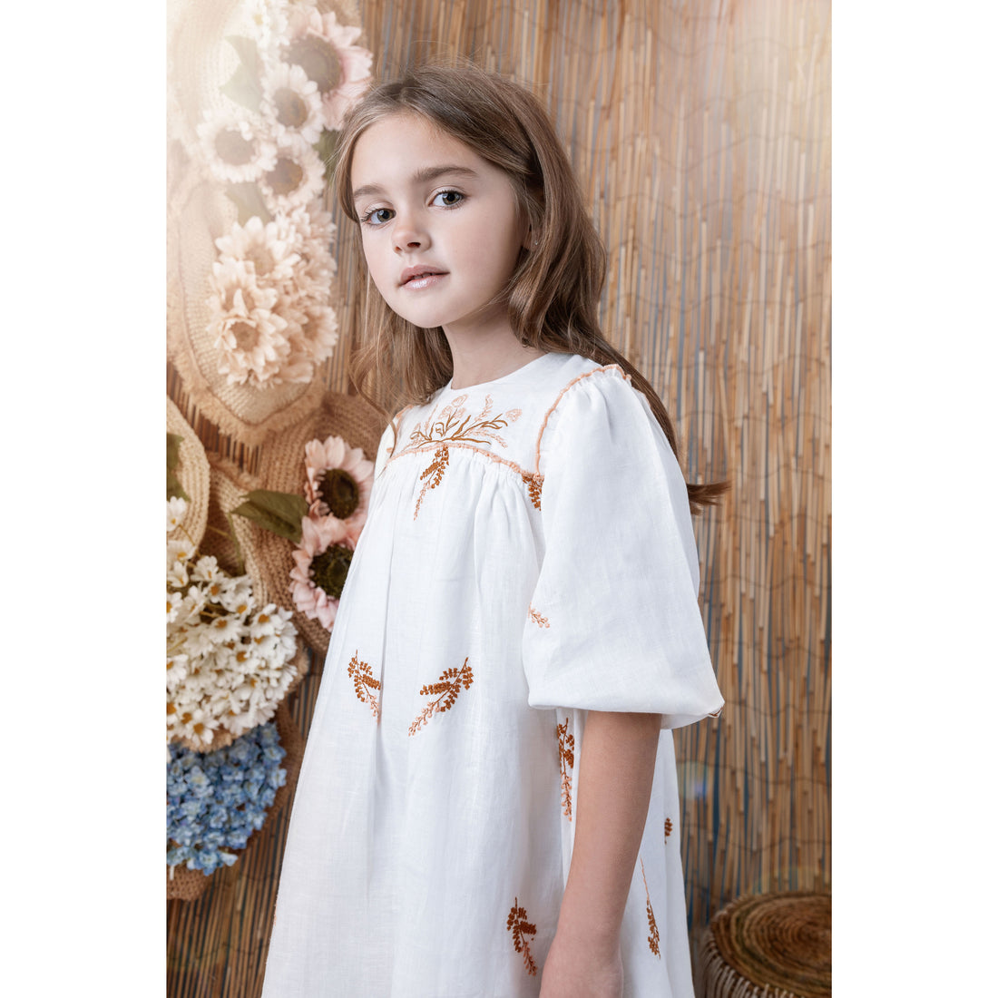 Noma Peach Embroirered Bib Dress