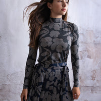 HEV Black Mesh Houndstooth Print Top