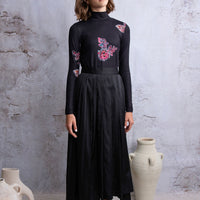HEV Black Silk Wrap Pleat Skirt