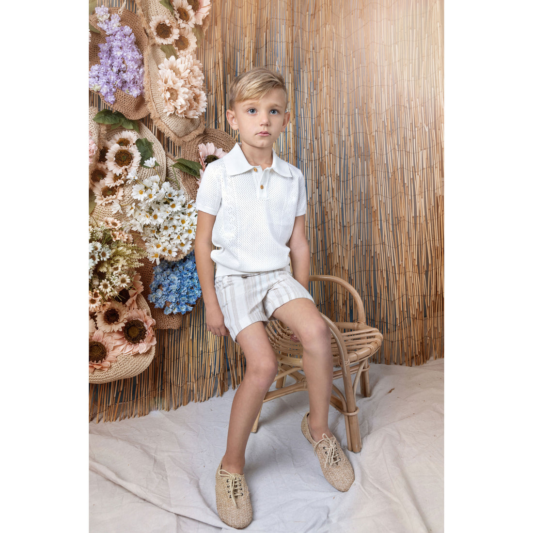 Noma Beige Stripe Button Detail Striped Shorts