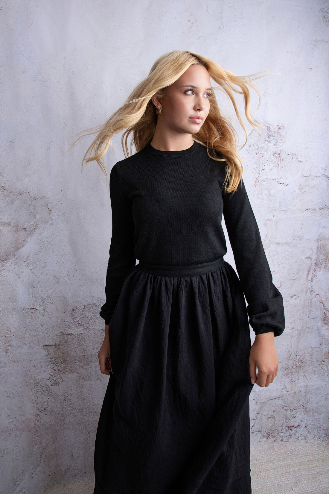 HEV Black Knit Waist Tie Dress