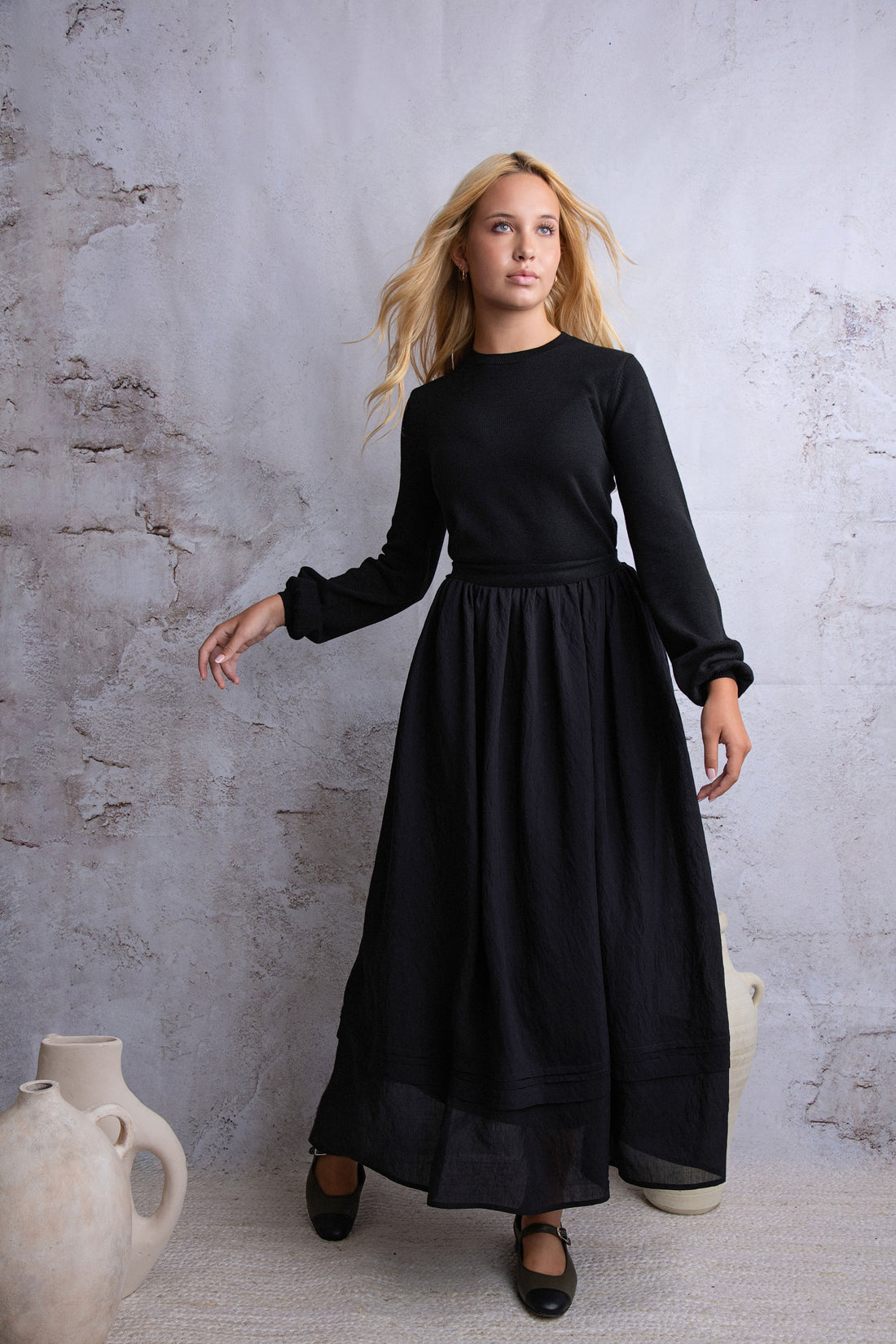 HEV Black Knit Waist Tie Dress