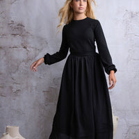 HEV Black Knit Waist Tie Dress