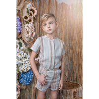 Noma Apricot Wide Shoulder Pleat Striped Shirt