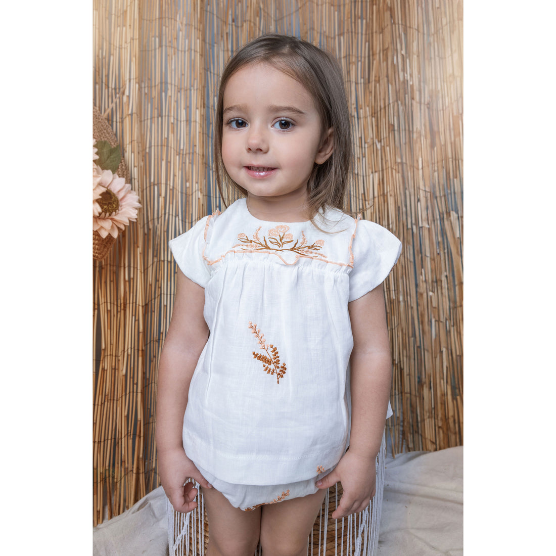 Noma Peach Embroirered Bib Baby Set