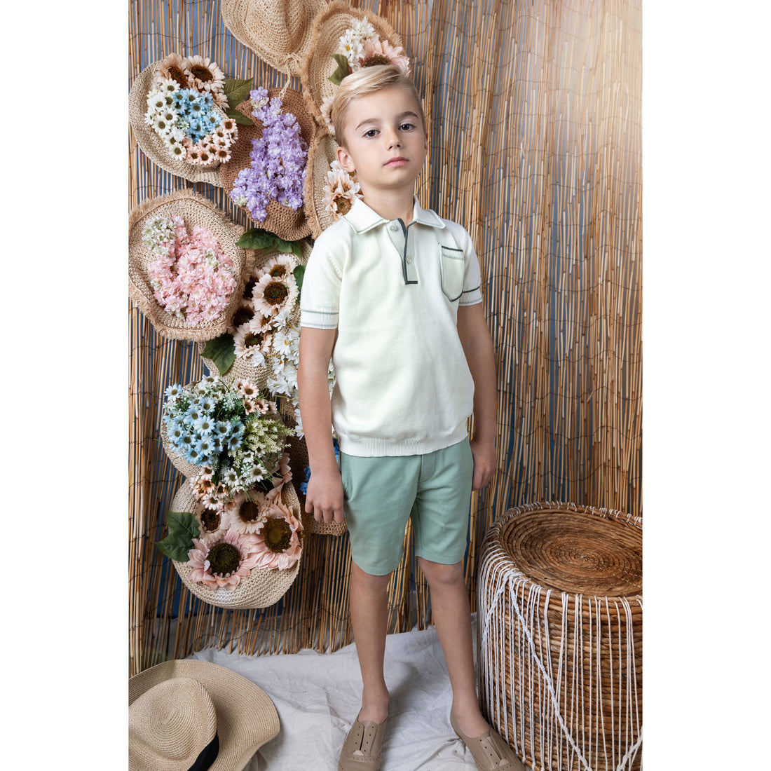 Noma Sage Binding Detail Knit Polo