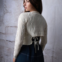 HEV Cream Embroidered Knit Back Tie Sweater