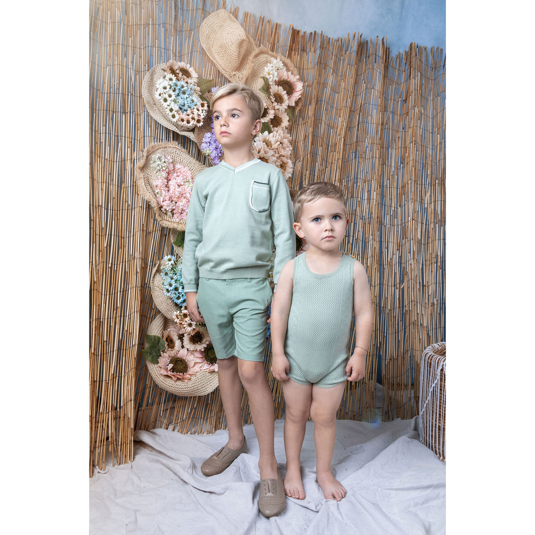 Noma Sage Solid Pointelle Knit Romper