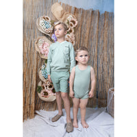 Noma Sage Solid Pointelle Knit Romper
