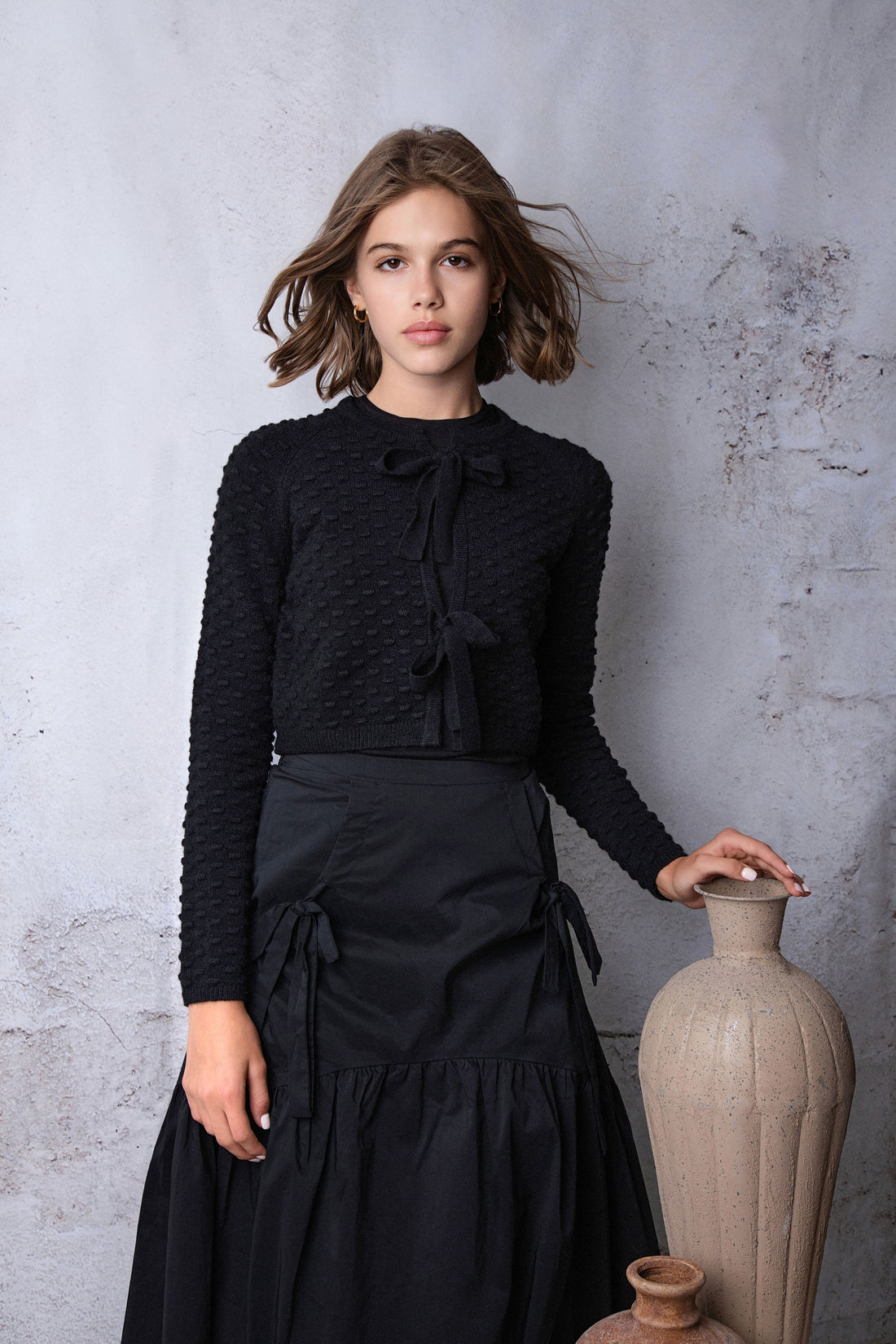 HEV Navy Taffeta Bow Detail Skirt