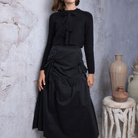 HEV Navy Taffeta Bow Detail Skirt