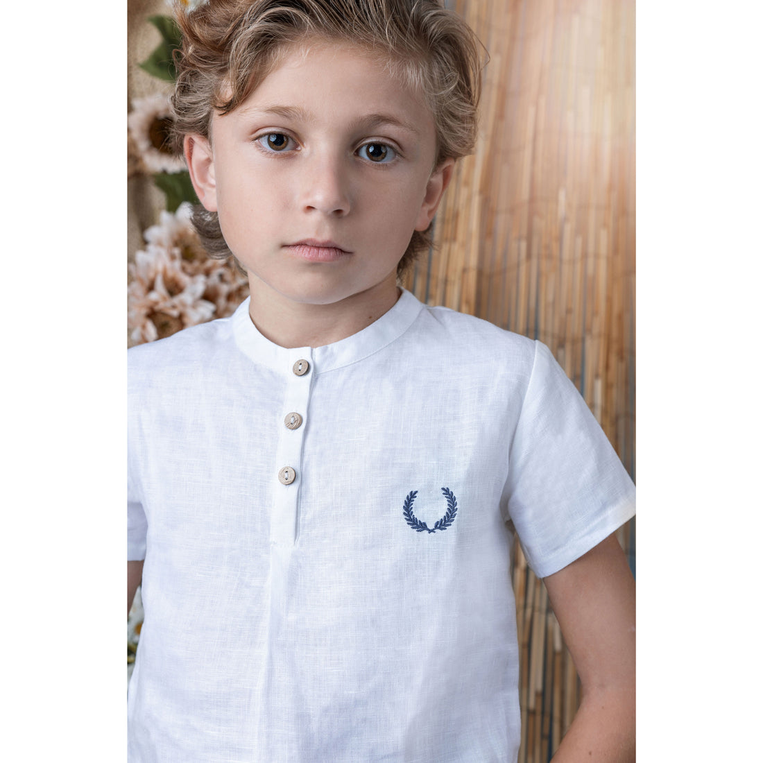 Noma Solid White Embroidered Emblem Shirt