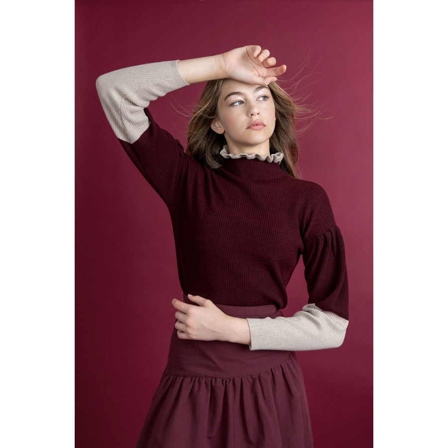 Hev Burgundy Contrast Sleeve Pullover