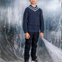 Noma Blue V Neck Herringbone Pattern