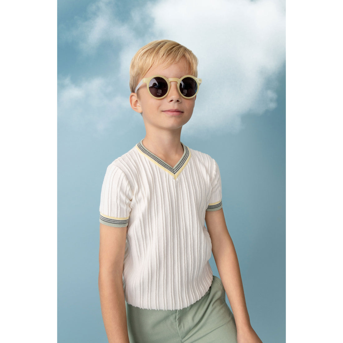 Belati Cream/Green Trim Knit Sweater