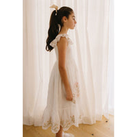 Petite Amalie  Off White Heirloom Embroidered Linen Dress