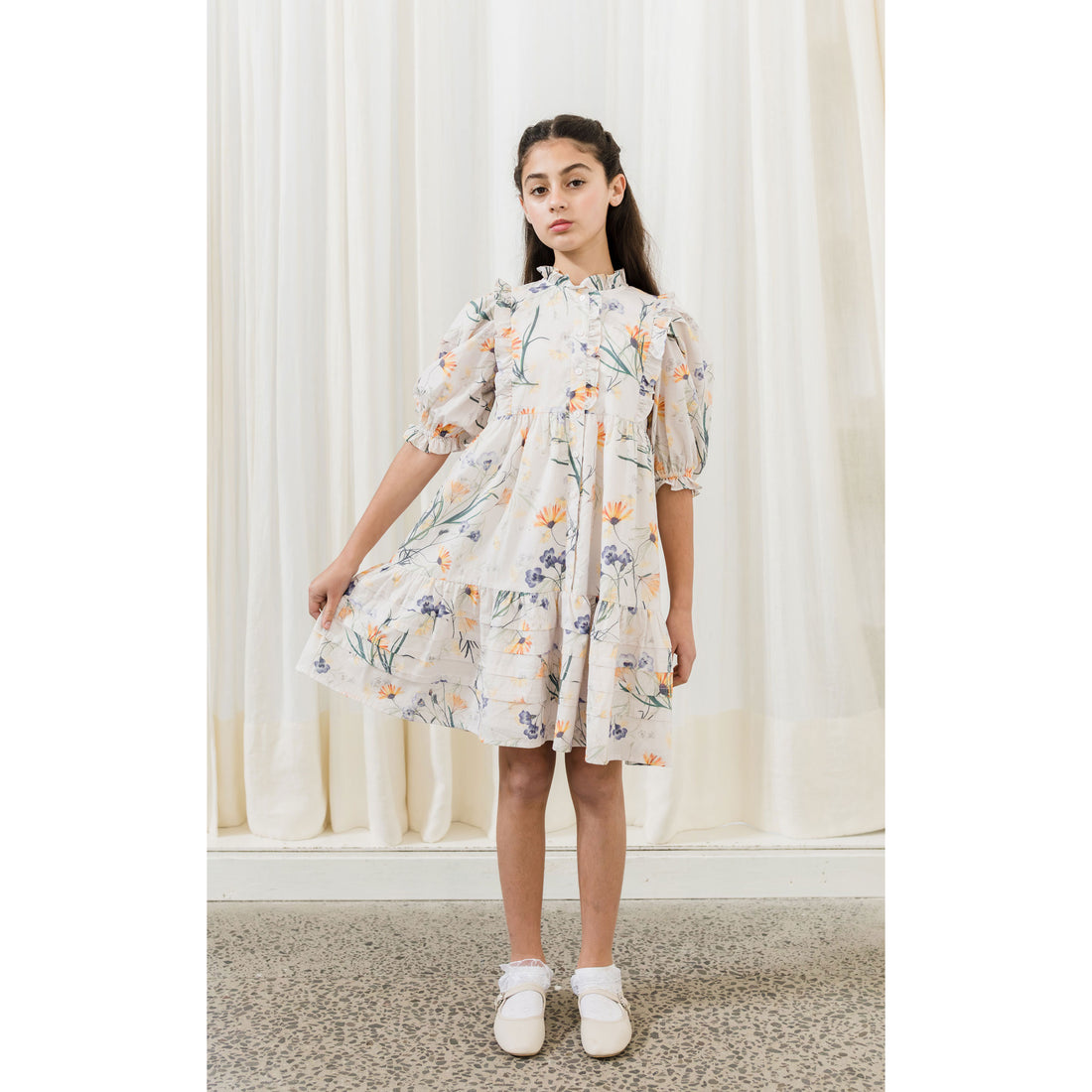 Petite Amalie  Spring Print Scallop Spring Print Voile Dress