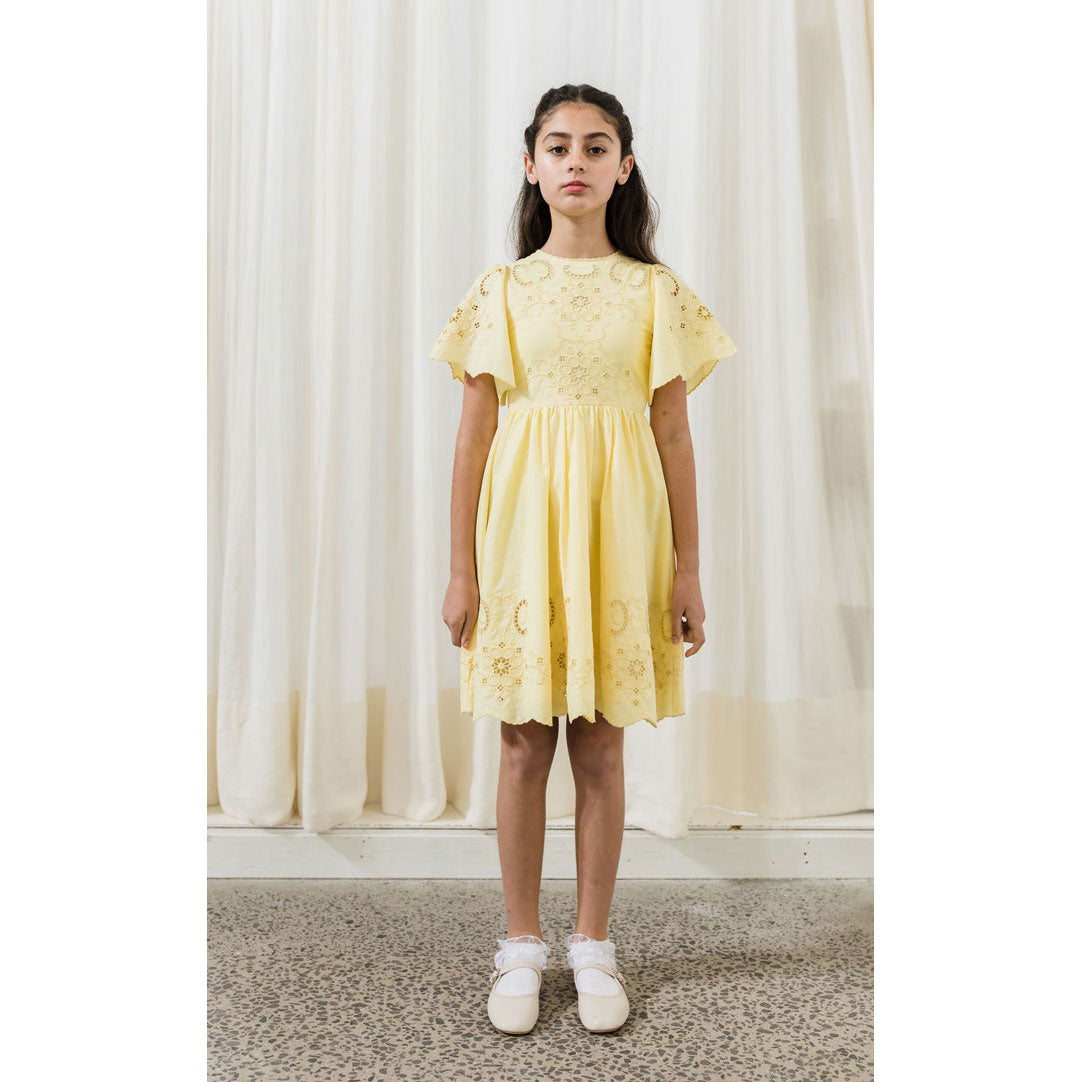 Petite Amalie  Lemon Embroidered Lemon Linen Dress