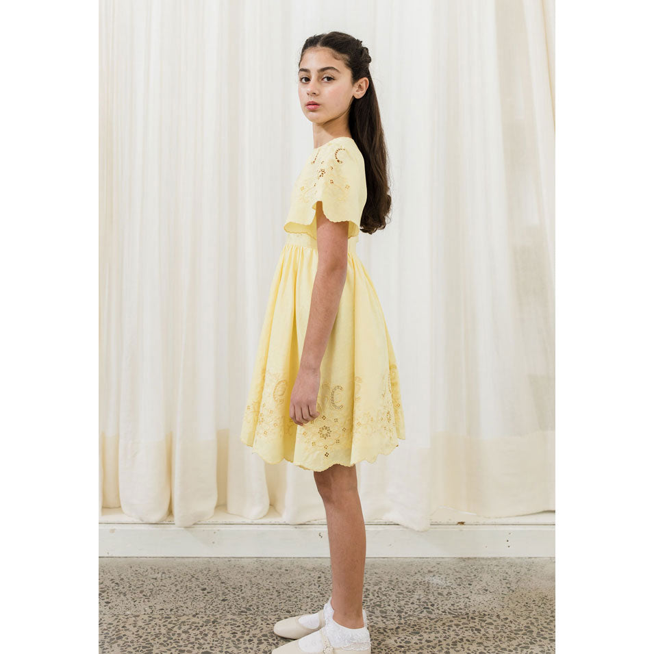 Petite Amalie  Lemon Embroidered Lemon Linen Dress