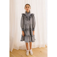 Petite Pink Light Chambray Embroidered Dress With Tiered Skirt