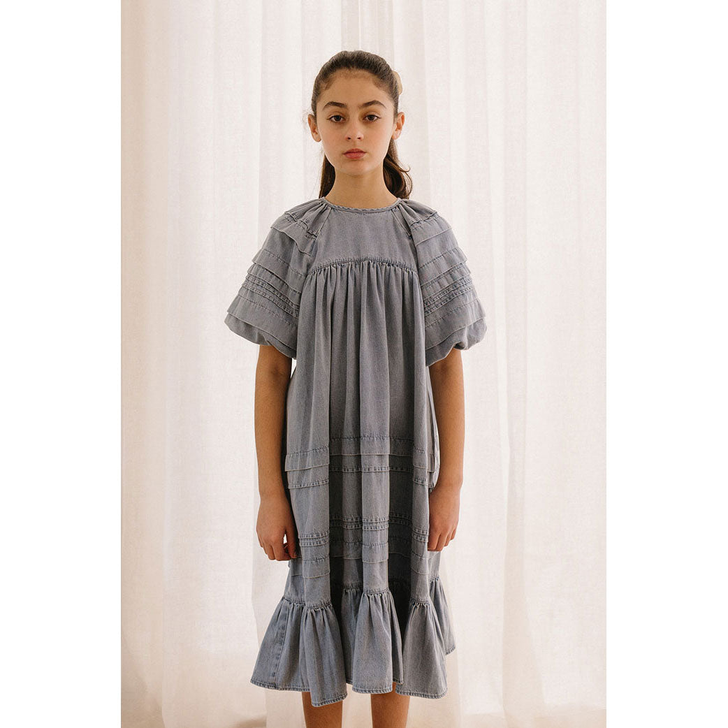 Petite Pink Light Chambray Pleated Smock Dress