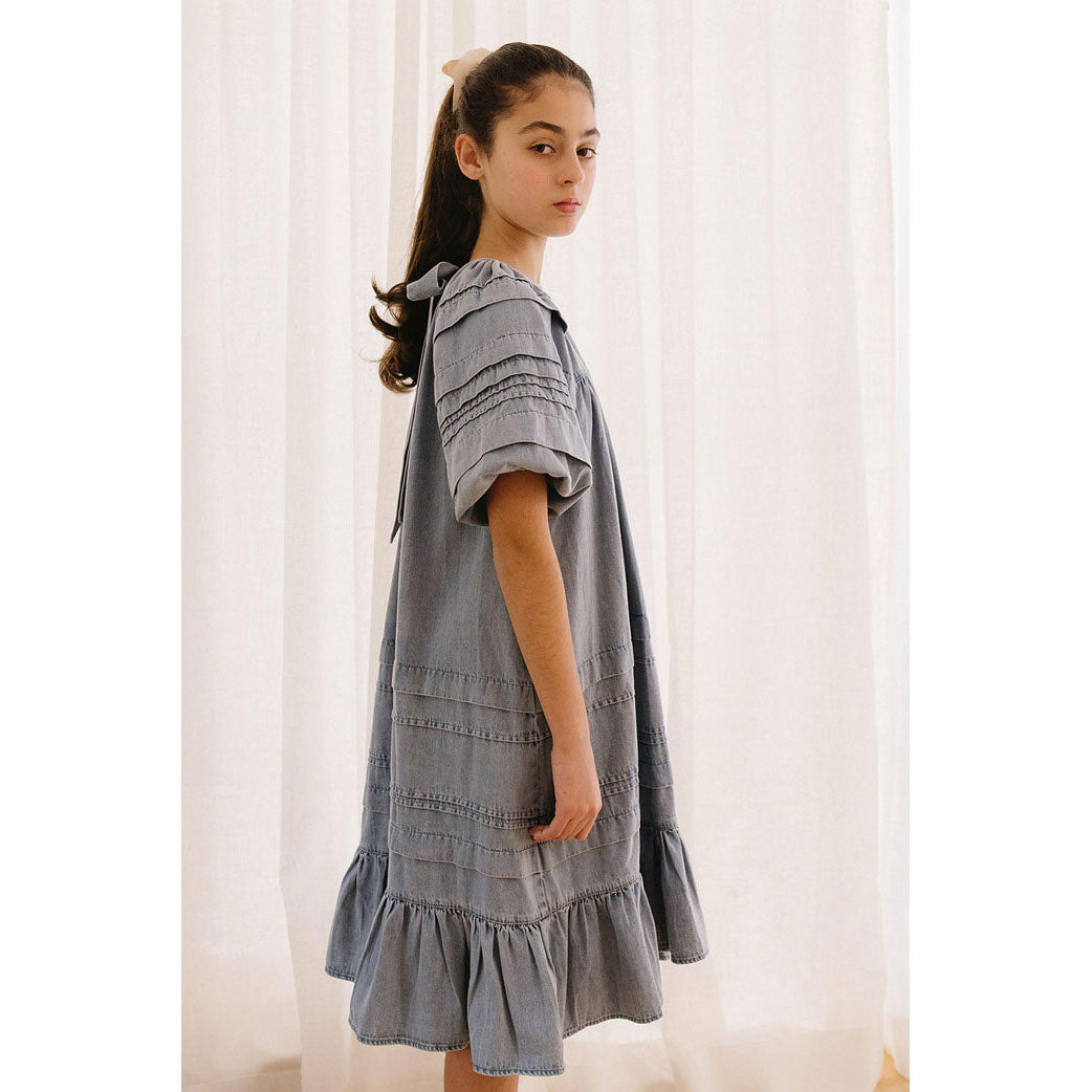 Petite Pink Light Chambray Pleated Smock Dress